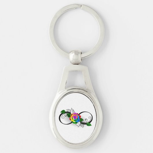 Oneindigheidssymbool met regenboogroos sleutelhanger (Voorkant)
