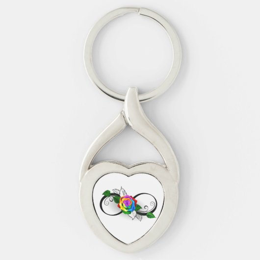 Oneindigheidssymbool met regenboogroos sleutelhanger (Voorkant)