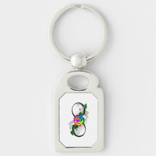 Oneindigheidssymbool met regenboogroos sleutelhanger