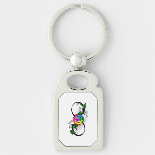 Oneindigheidssymbool met regenboogroos sleutelhanger (Voorkant)