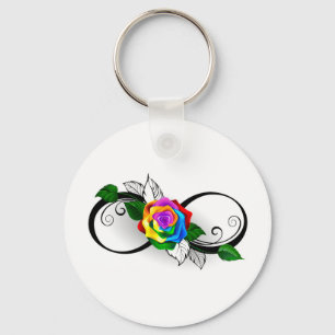 Oneindigheidssymbool met regenboogroos sleutelhanger
