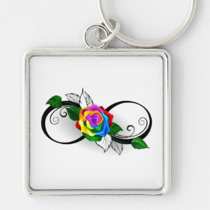 Oneindigheidssymbool met regenboogroos sleutelhanger