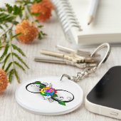 Oneindigheidssymbool met regenboogroos sleutelhanger (Voorkant Rechts)