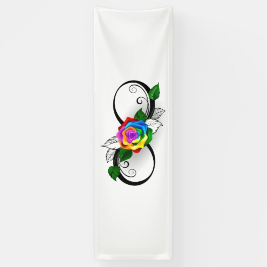Oneindigheidssymbool met regenboogroos spandoek (Verticaal)