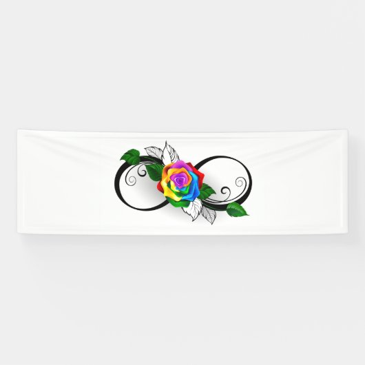 Oneindigheidssymbool met regenboogroos spandoek (Horizontaal)