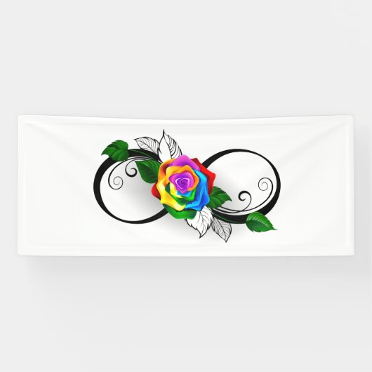 Oneindigheidssymbool met regenboogroos spandoek (Horizontaal)