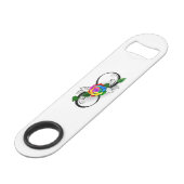 Oneindigheidssymbool met regenboogroos speed flessenopener (Voorkant Gekanteld)