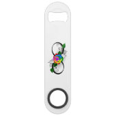 Oneindigheidssymbool met regenboogroos speed flessenopener (Achterkant)