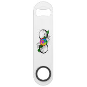 Oneindigheidssymbool met regenboogroos speed flessenopener (Voorkant)