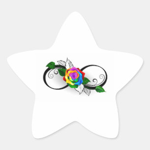 Oneindigheidssymbool met regenboogroos ster sticker
