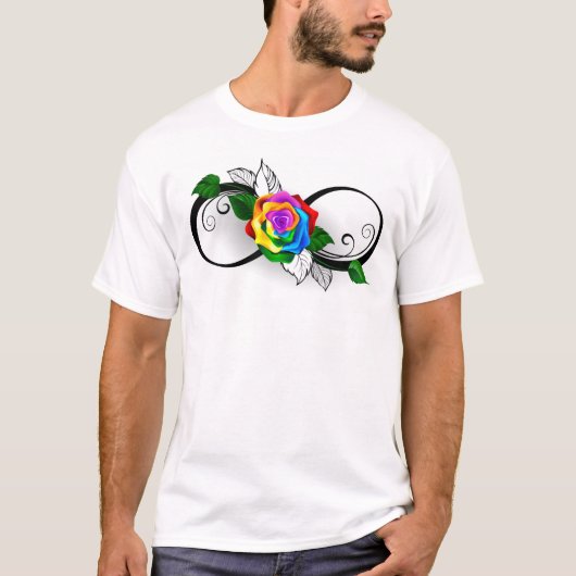 Oneindigheidssymbool met regenboogroos t-shirt (Voorkant)