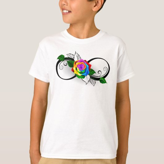 Oneindigheidssymbool met regenboogroos t-shirt (Voorkant)