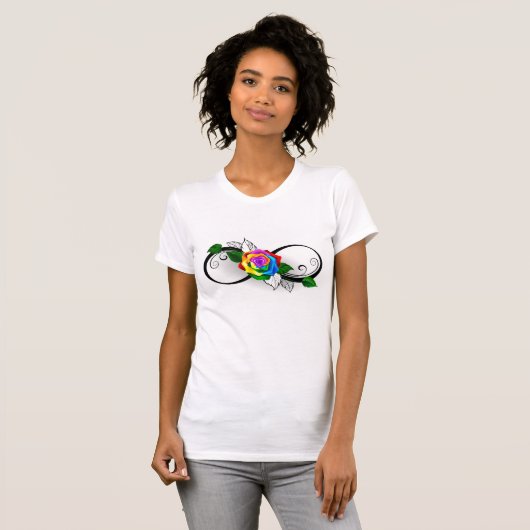 Oneindigheidssymbool met regenboogroos t-shirt (Voorkant volledig)