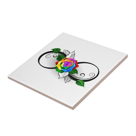 Oneindigheidssymbool met regenboogroos tegeltje (Zijkant)