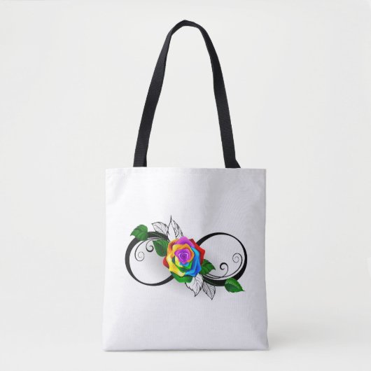 Oneindigheidssymbool met regenboogroos tote bag (Voorkant)
