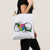 Oneindigheidssymbool met regenboogroos tote bag (Dichtbij)