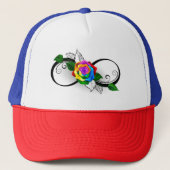 Oneindigheidssymbool met regenboogroos trucker pet (Voorkant)
