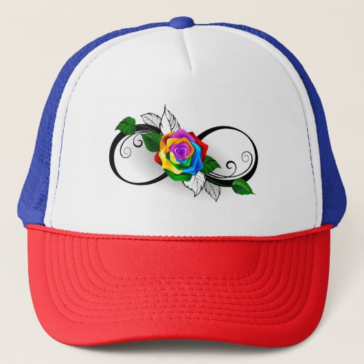 Oneindigheidssymbool met regenboogroos trucker pet (Voorkant)