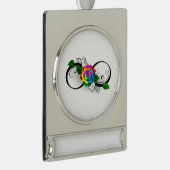 Oneindigheidssymbool met regenboogroos verzilverd banner ornament (Rechts)