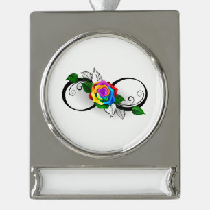 Oneindigheidssymbool met regenboogroos verzilverd banner ornament
