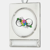 Oneindigheidssymbool met regenboogroos verzilverd banner ornament (Links)