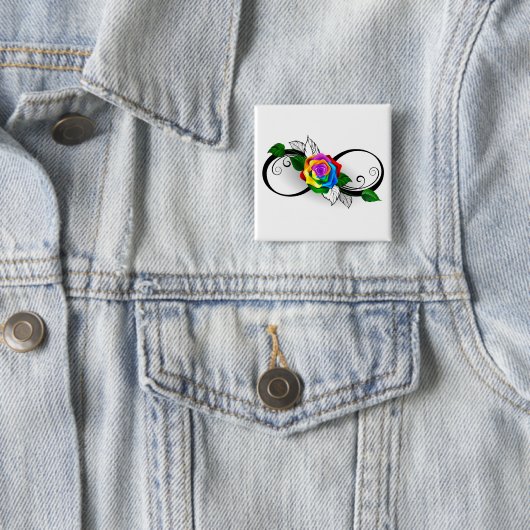 Oneindigheidssymbool met regenboogroos vierkante button 5,1 cm (In situ)