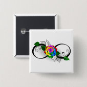 Oneindigheidssymbool met regenboogroos vierkante button 5,1 cm (Voorkant /achterkant)