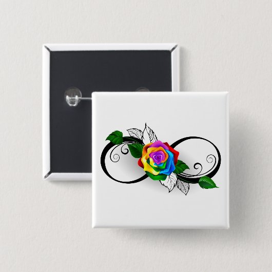 Oneindigheidssymbool met regenboogroos vierkante button 5,1 cm (Voorkant /achterkant)