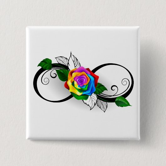 Oneindigheidssymbool met regenboogroos vierkante button 5,1 cm (Voorkant)