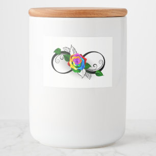 Oneindigheidssymbool met regenboogroos voedselcontainer etiket