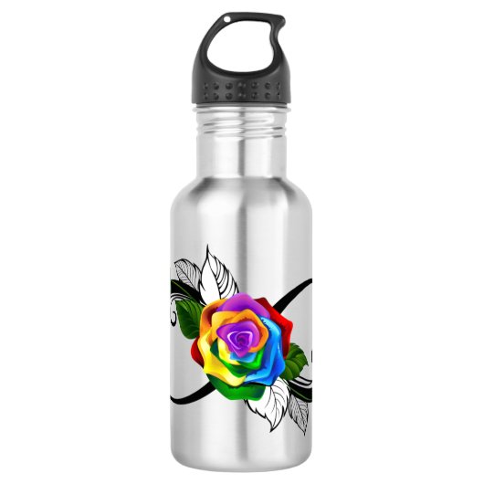 Oneindigheidssymbool met regenboogroos waterfles (Voorkant)