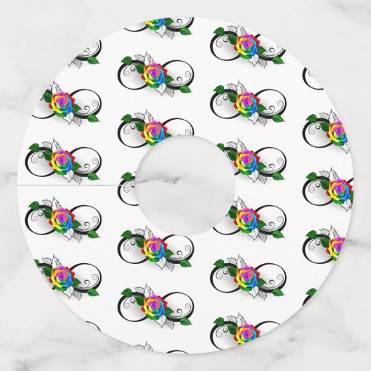 Oneindigheidssymbool met regenboogroos wijnglaslabel (Voorkant)