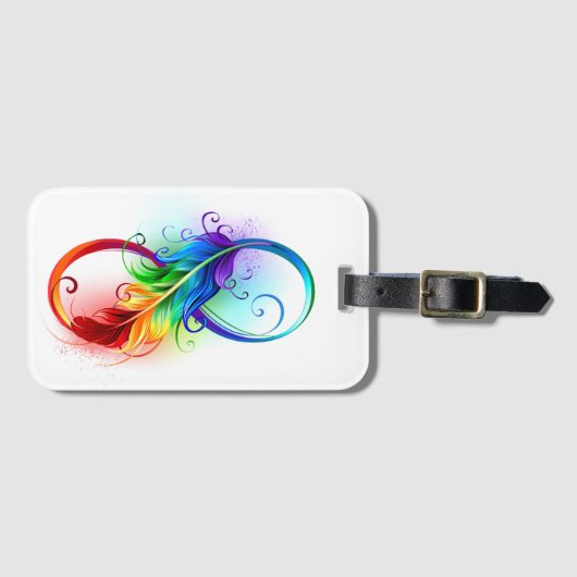 Oneindigheidssymbool met regenboogveer bagagelabel (Voorkant (horizontaal))