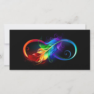 Oneindigheidssymbool met regenboogveer bedankkaart