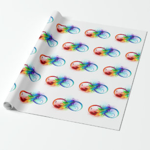 Oneindigheidssymbool met regenboogveer cadeaupapier