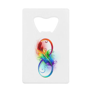 Oneindigheidssymbool met regenboogveer creditkaart flessenopener