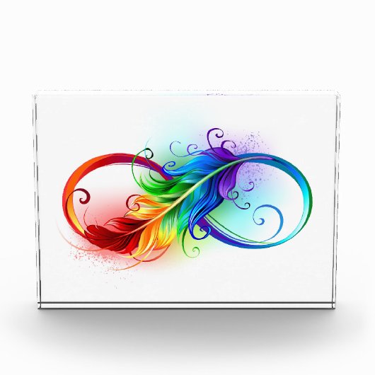 Oneindigheidssymbool met regenboogveer fotoblokken (Voorkant)