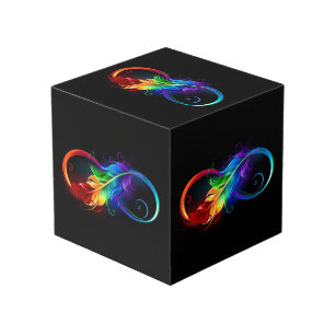 Oneindigheidssymbool met regenboogveer kubus