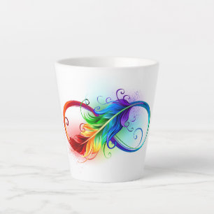 Oneindigheidssymbool met regenboogveer latte mok