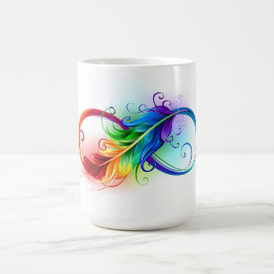 Oneindigheidssymbool met regenboogveer magische mok