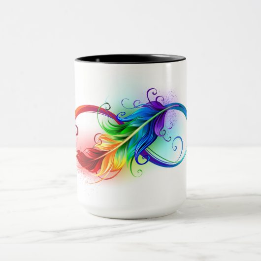 Oneindigheidssymbool met regenboogveer mok (Midden)