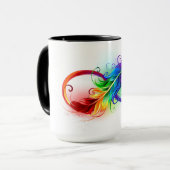 Oneindigheidssymbool met regenboogveer mok (Voorkant links)