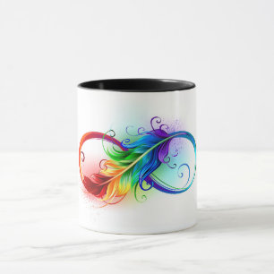 Oneindigheidssymbool met regenboogveer mok