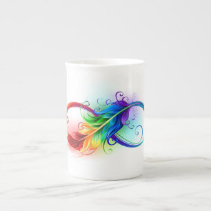 Oneindigheidssymbool met regenboogveer porselein kop