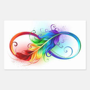 Oneindigheidssymbool met regenboogveer rechthoekige sticker