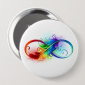 Oneindigheidssymbool met regenboogveer ronde button 4,0 cm (Voorkant /achterkant)