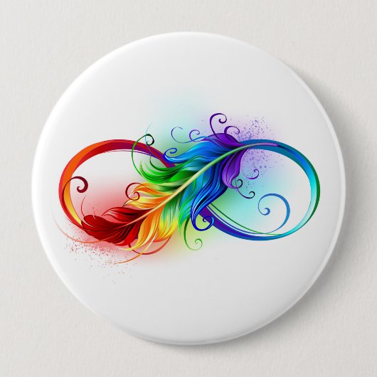 Oneindigheidssymbool met regenboogveer ronde button 4,0 cm (Voorkant)
