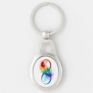 Oneindigheidssymbool met regenboogveer sleutelhanger