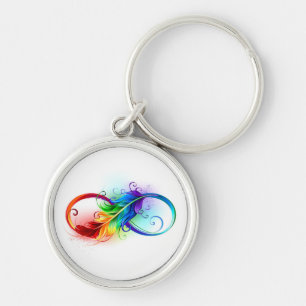 Oneindigheidssymbool met regenboogveer sleutelhanger