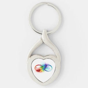 Oneindigheidssymbool met regenboogveer sleutelhanger